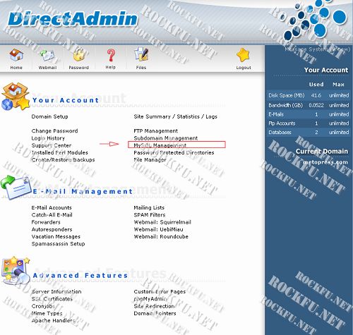 directadmin-mysql directadmin控制臺頁面
